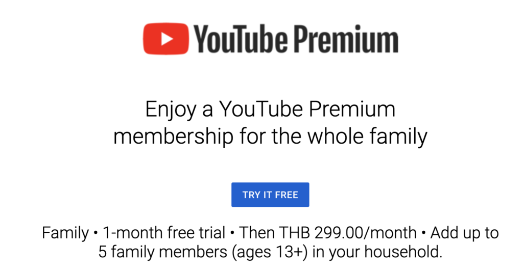 YouTube Premium เตรียมปรับขึ้นราคาแบบ Family เป็น 299 บาท/เดือน จากเดิม 239 บาท/เดือน มีผล 6 ม.ค. 65 นี้