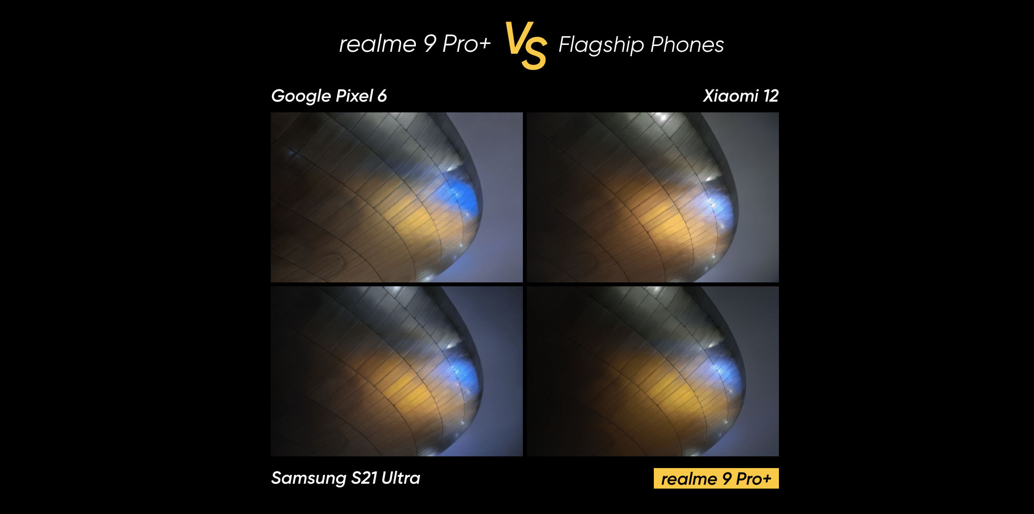 เรียลมี เผยภาพถ่ายเปรียบเทียบ realme 9 Pro+ กับ Android แฟล็กชิปอย่าง Google Pixel 6, Xioami 12 และ Samsung Galaxy S21 Ultra