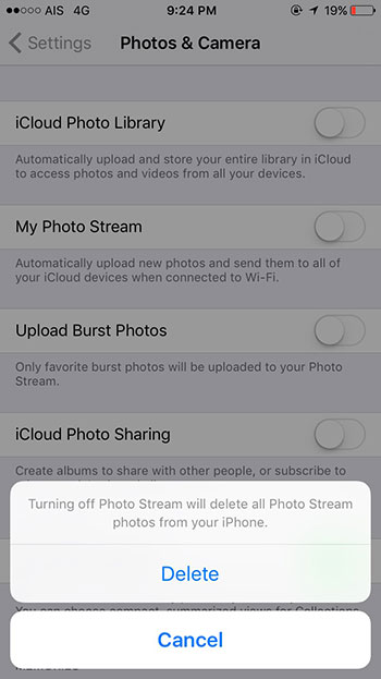 Turn off Photo stream iPhone