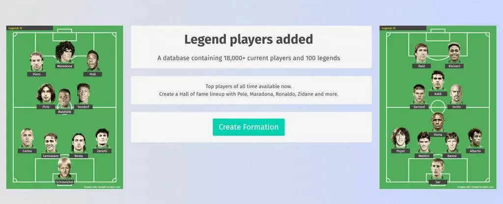Create Formation จัดแผนพร้อมกับทัพนักเตะในดวงใจ มีทั้งนักเตะปัจจุบันและนักเตะระดับตำนาน