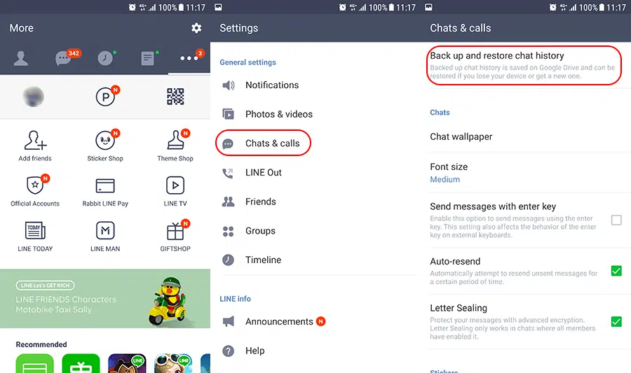 LINE Android Back up Chat