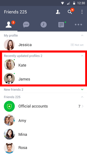 LINE Android Recently updated profiles
