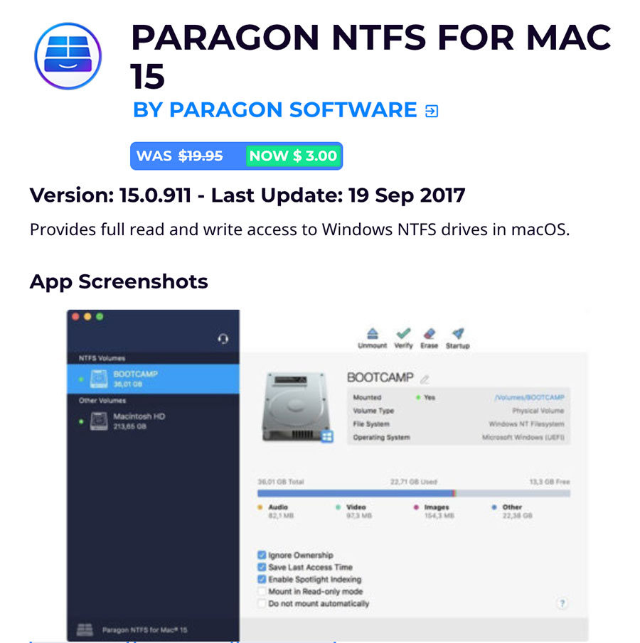 BundleHunt ลดราคา Paragon NTFS for Mac 15 เหลือ $3