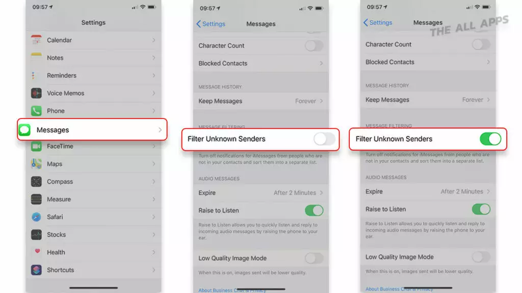 วิธีปิดการแจ้งเตือนและการแสดงผลข้อความ iMessage จากคนที่ไม่รู้จัก