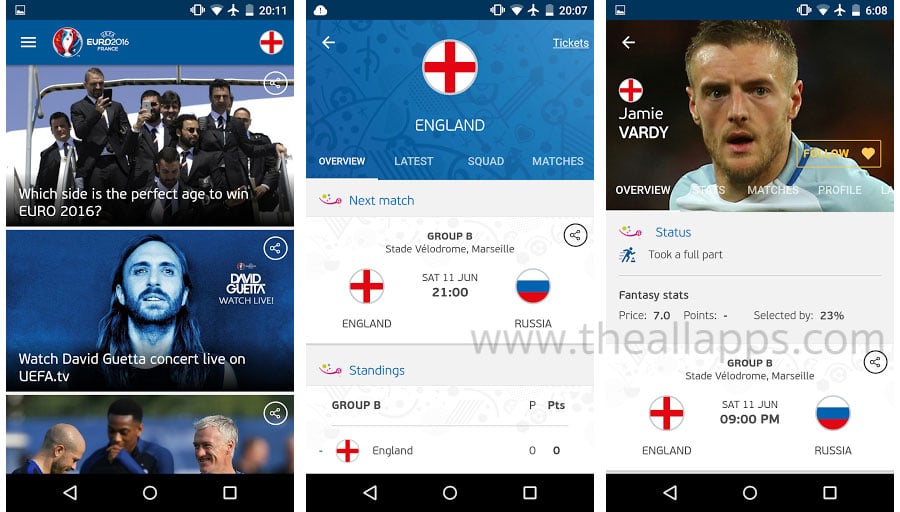 UEFA EURO 2016 Official App screen