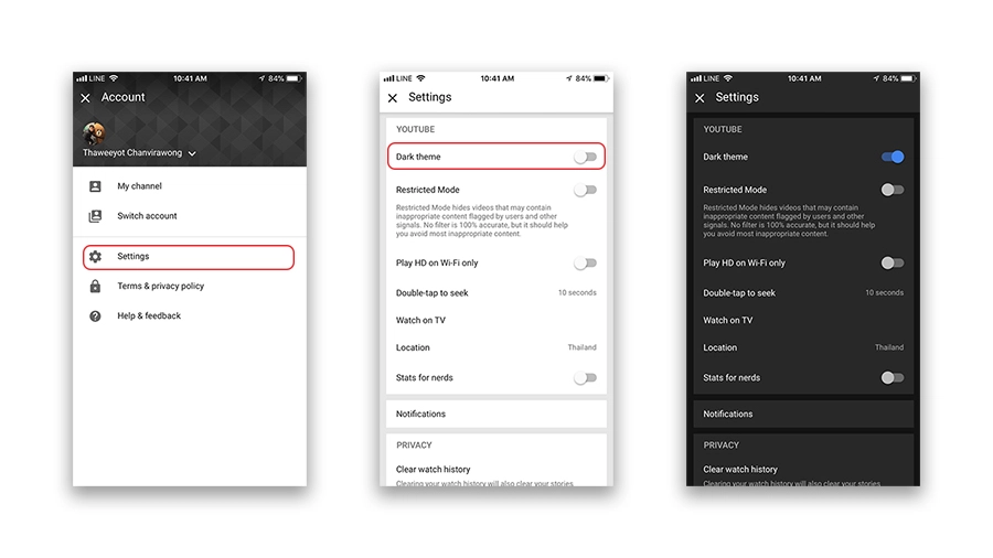 YouTube เพิ่ม Dark theme ปรับหน้าตาเป็นโทนสีดำบน iOS แล้ว
