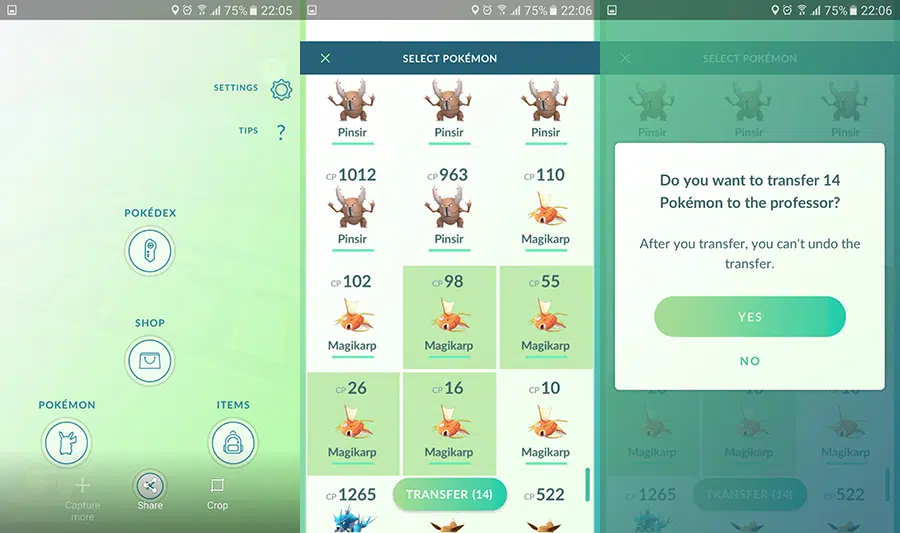 pokemon go transfer multiple